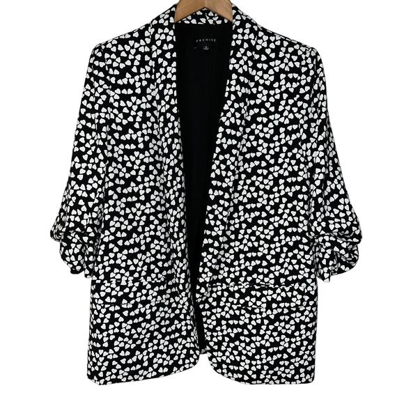 Premise Blazer Jacket Womens Large 12 Heart Print Ruched Elbow Valentine's Day - Picture 2 of 9